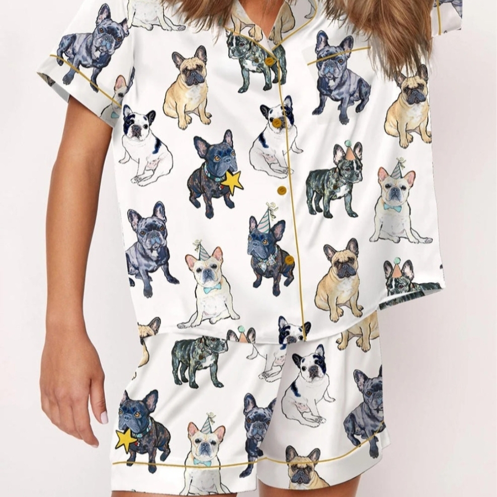 Women's French Bulldog Pajama Set, Size Small